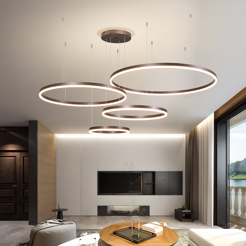 Lampa Wisząca z Podwójnym Pierścieniem LED - Metalowa Rama