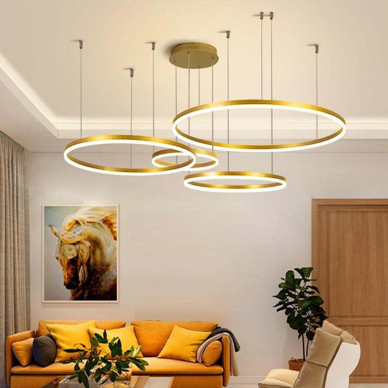 Lampa Wisząca z Podwójnym Pierścieniem LED - Metalowa Rama