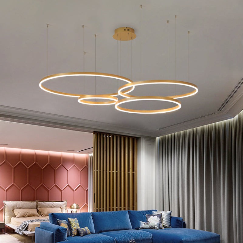 Lampa Wisząca z Podwójnym Pierścieniem LED - Metalowa Rama