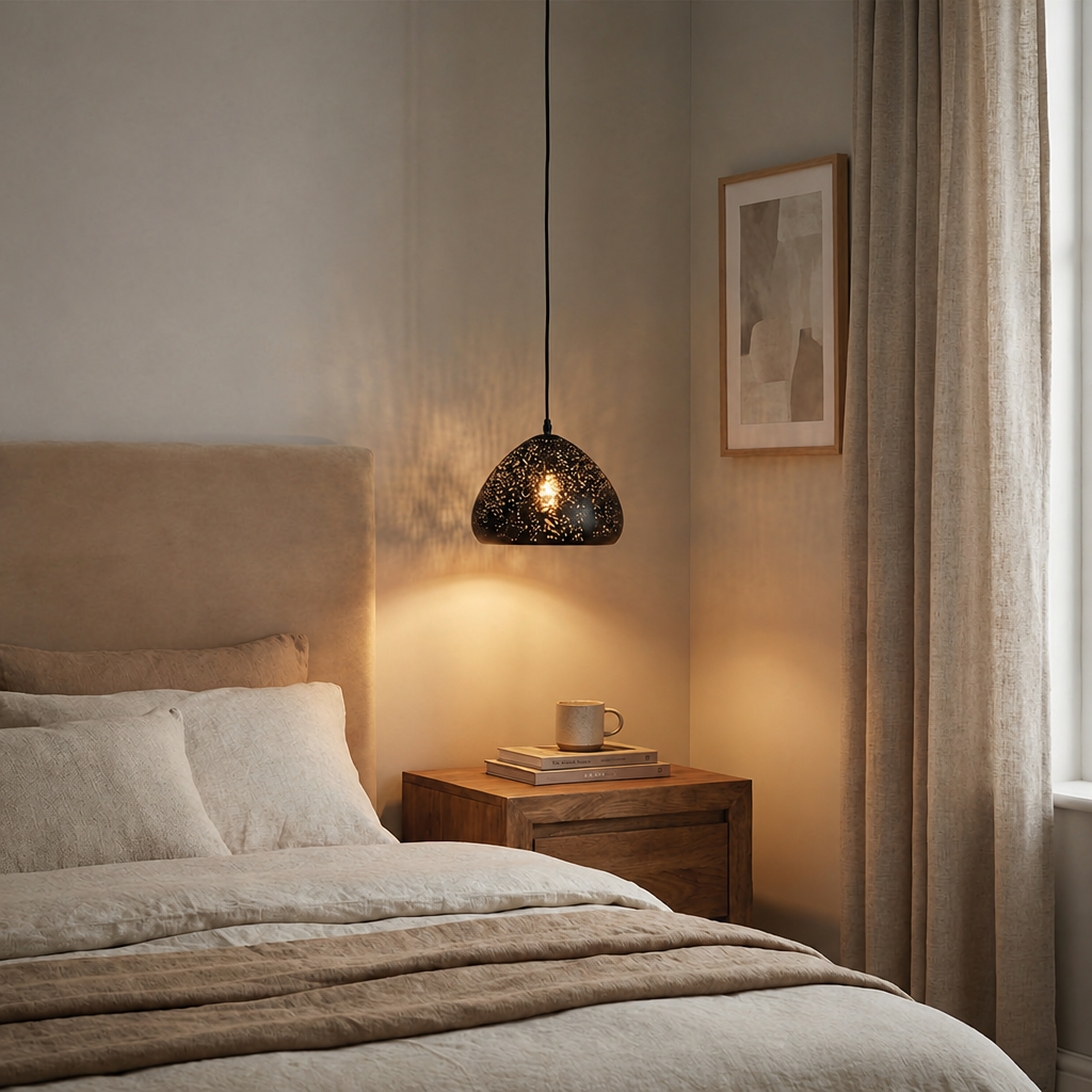 Lampa Wisząca Metalowa - Perforowany Abażur, Czarna z Miedzianym Wnętrzem, 7 Wzorów