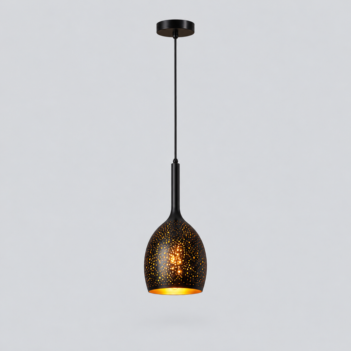 Lampa Wisząca Metalowa - Perforowany Abażur, Czarna z Miedzianym Wnętrzem, 7 Wzorów