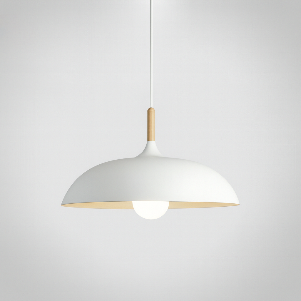 Lampa Wisząca Pastelowa - Aluminiowy Abażur z Drewnianym Elementem, Kopuła lub Płaska Kula, Różne Rozmiary i Kolory