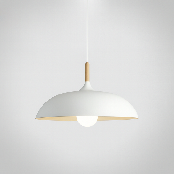 Lampa Wisząca Pastelowa - Aluminiowy Abażur z Drewnianym Elementem, Kopuła lub Płaska Kula, Różne Rozmiary i Kolory