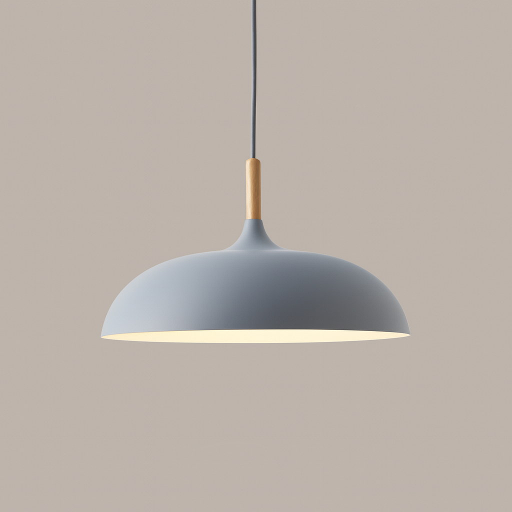 Lampa Wisząca Pastelowa - Aluminiowy Abażur z Drewnianym Elementem, Kopuła lub Płaska Kula, Różne Rozmiary i Kolory