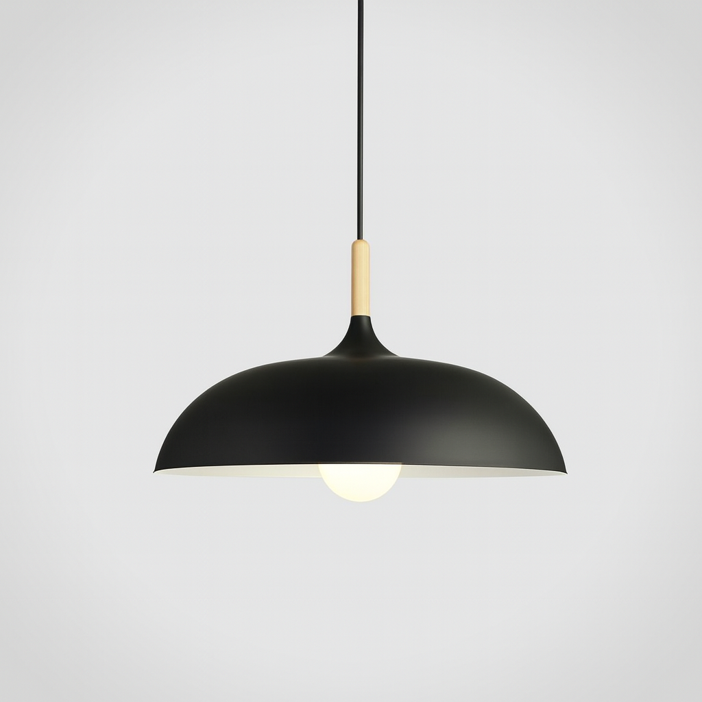 Lampa Wisząca Pastelowa - Aluminiowy Abażur z Drewnianym Elementem, Kopuła lub Płaska Kula, Różne Rozmiary i Kolory