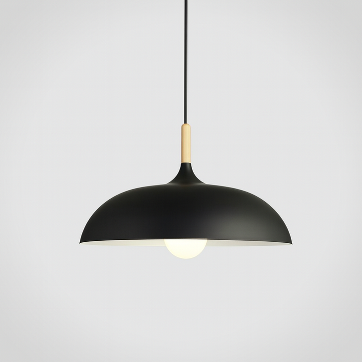 Lampa Wisząca Pastelowa - Aluminiowy Abażur z Drewnianym Elementem, Kopuła lub Płaska Kula, Różne Rozmiary i Kolory
