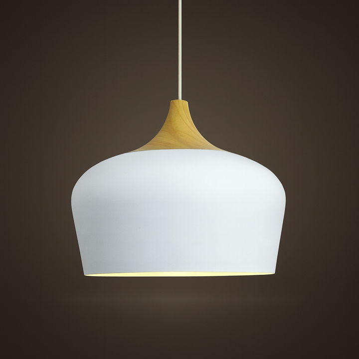 Lampa Wisząca Pastelowa - Aluminiowy Abażur z Drewnianym Elementem, Kopuła lub Płaska Kula, Różne Rozmiary i Kolory