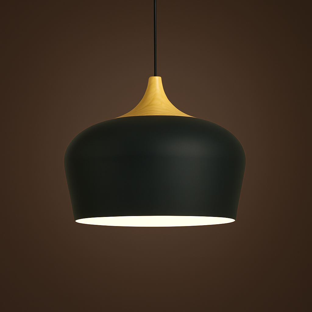 Lampa Wisząca Pastelowa - Aluminiowy Abażur z Drewnianym Elementem, Kopuła lub Płaska Kula, Różne Rozmiary i Kolory