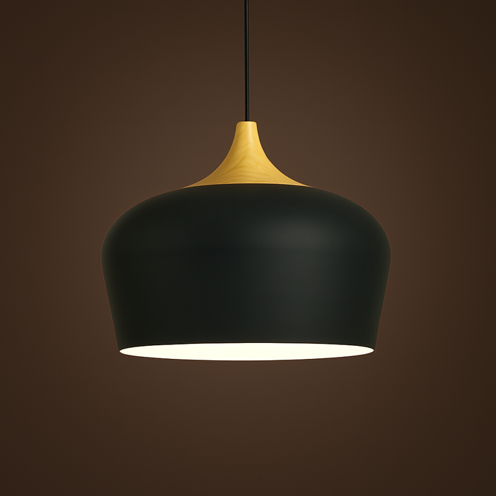 Lampa Wisząca Pastelowa - Aluminiowy Abażur z Drewnianym Elementem, Kopuła lub Płaska Kula, Różne Rozmiary i Kolory