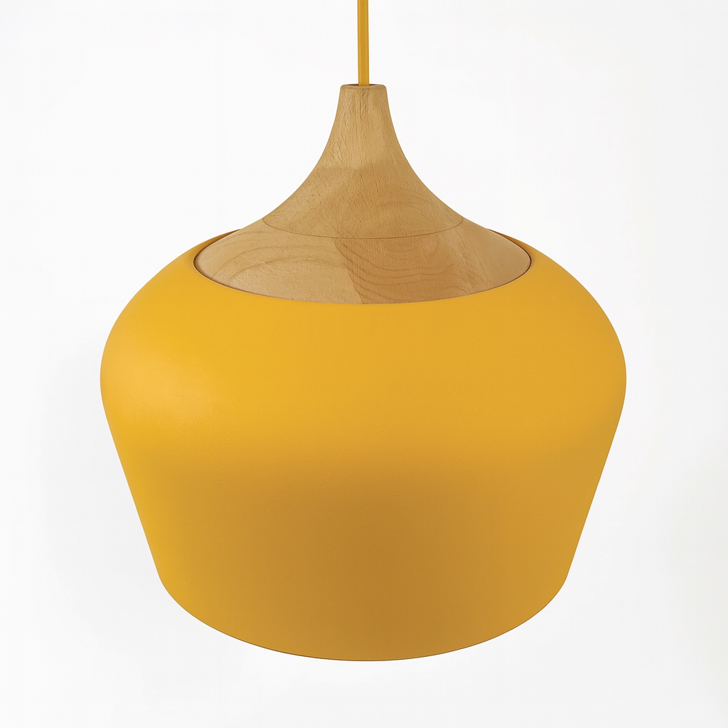 Lampa Wisząca Pastelowa - Aluminiowy Abażur z Drewnianym Elementem, Kopuła lub Płaska Kula, Różne Rozmiary i Kolory