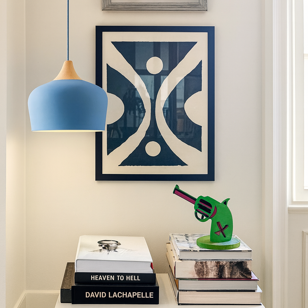 Lampa Wisząca Pastelowa - Aluminiowy Abażur z Drewnianym Elementem, Kopuła lub Płaska Kula, Różne Rozmiary i Kolory