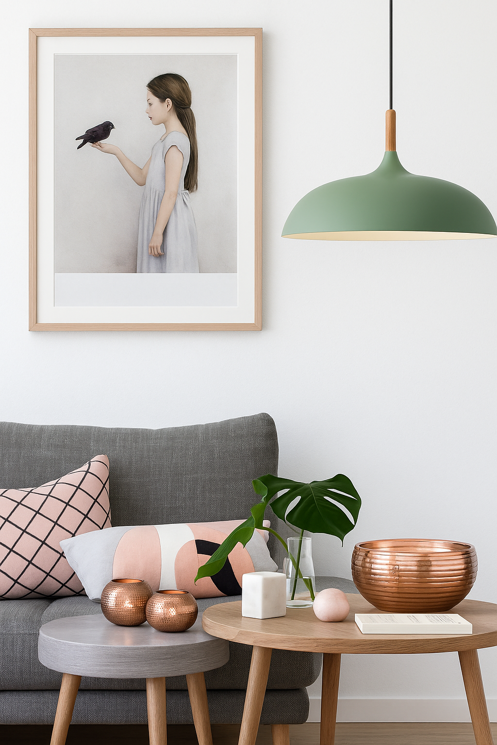 Lampa Wisząca Pastelowa - Aluminiowy Abażur z Drewnianym Elementem, Kopuła lub Płaska Kula, Różne Rozmiary i Kolory