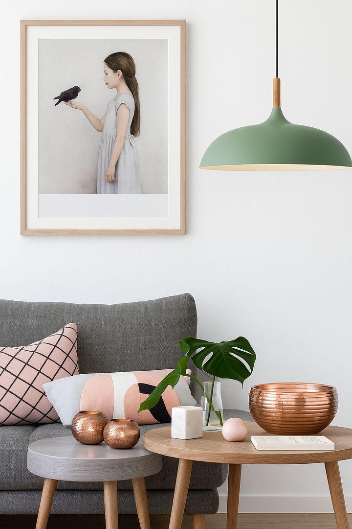 Lampa Wisząca Pastelowa - Aluminiowy Abażur z Drewnianym Elementem, Kopuła lub Płaska Kula, Różne Rozmiary i Kolory