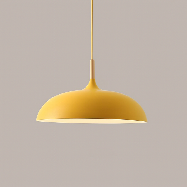 Lampa Wisząca Pastelowa - Aluminiowy Abażur z Drewnianym Elementem, Kopuła lub Płaska Kula, Różne Rozmiary i Kolory