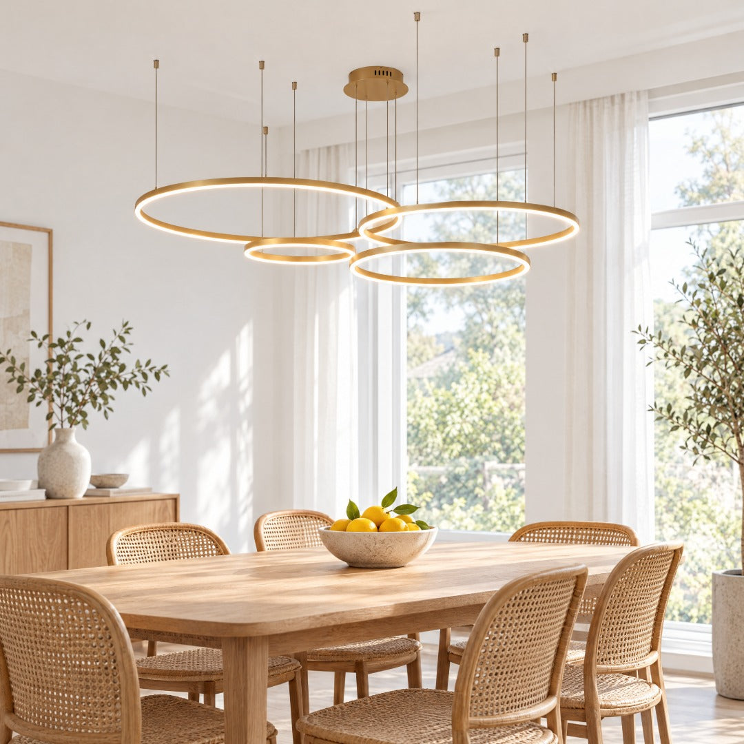 Lampa Wisząca z Podwójnym Pierścieniem LED - Metalowa Rama