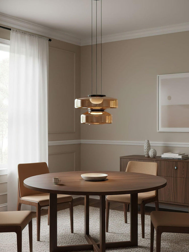 Lampa Wisząca Szklana - Minimalistyczna, Wielowarstwowa, Regulowana Wysokość