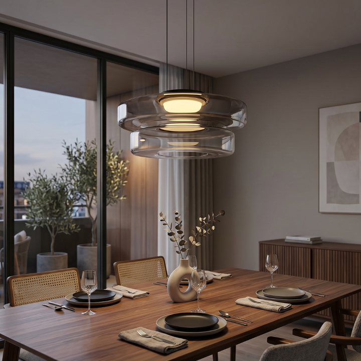 Lampa Wisząca Szklana - Minimalistyczna, Wielowarstwowa, Regulowana Wysokość