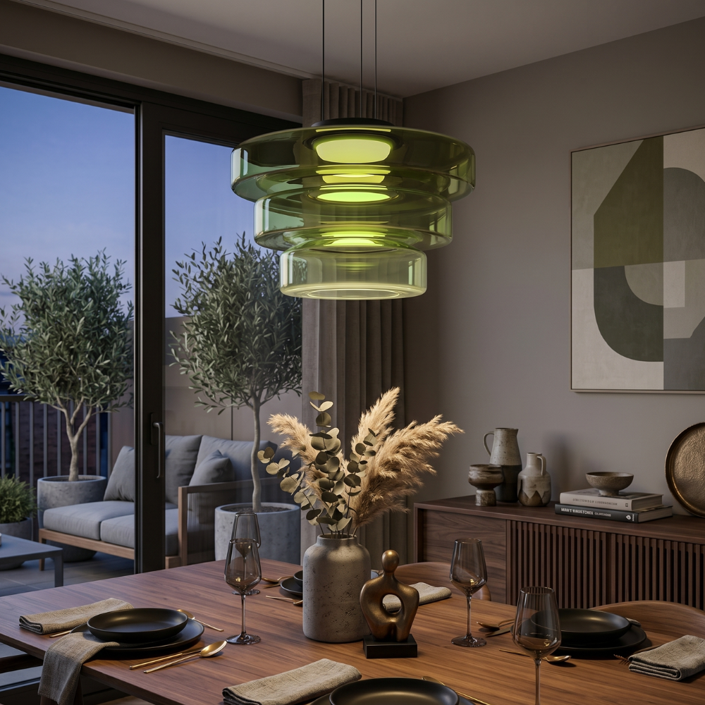 Lampa Wisząca Szklana - Minimalistyczna, Wielowarstwowa, Regulowana Wysokość