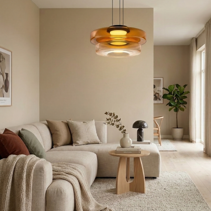 Lampa Wisząca Szklana - Minimalistyczna, Wielowarstwowa, Regulowana Wysokość
