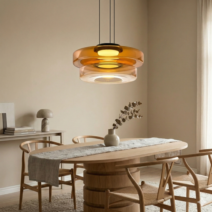 Lampa Wisząca Szklana - Minimalistyczna, Wielowarstwowa, Regulowana Wysokość