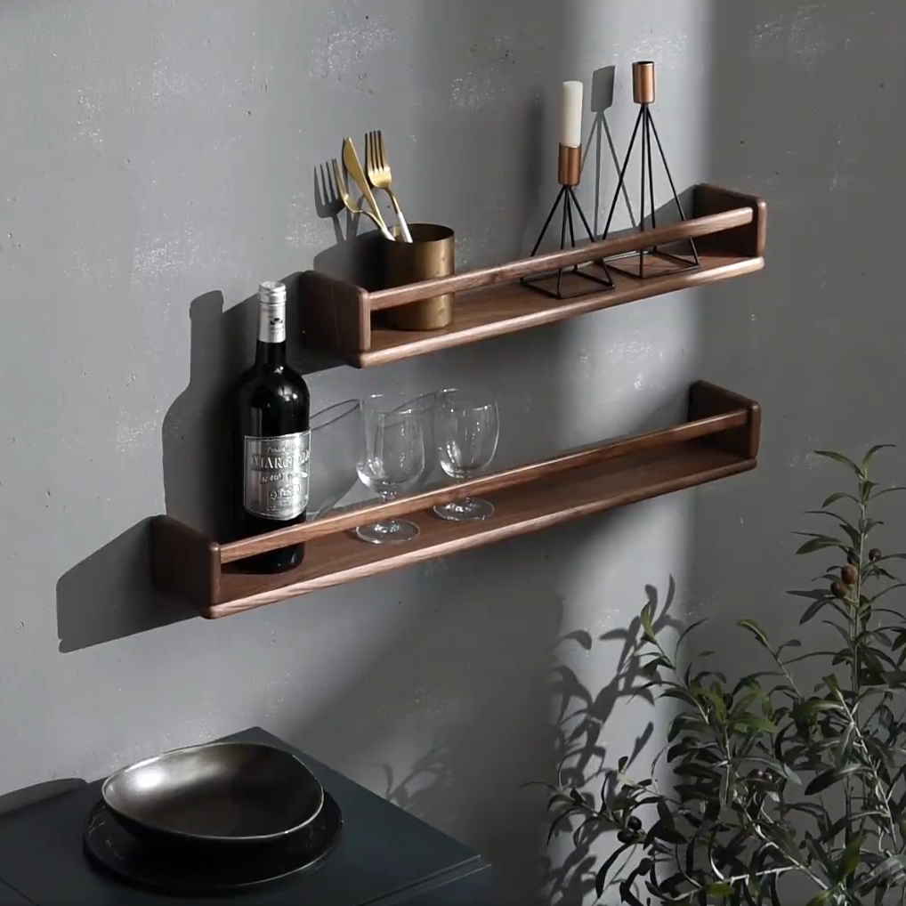 Półka Ścienna z Litego Drewna z Barierką - Minimalistyczna Listwa, Długość 41 lub 51 cm