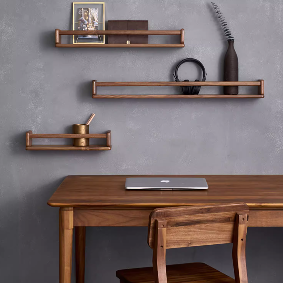 Półka Ścienna z Litego Drewna z Barierką - Minimalistyczna Listwa, Długość 41 lub 51 cm