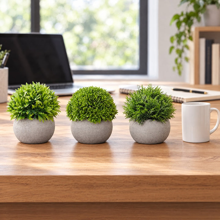 Sztuczne zielone kule w doniczkach – zestaw 3 szt., wysokość 13 cm