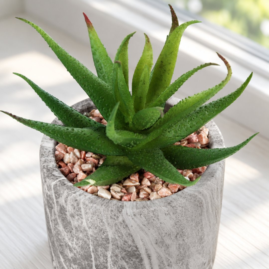 Sztuczne sukulenty w betonowych doniczkach – zestaw 2 szt., wysokość 18 cm