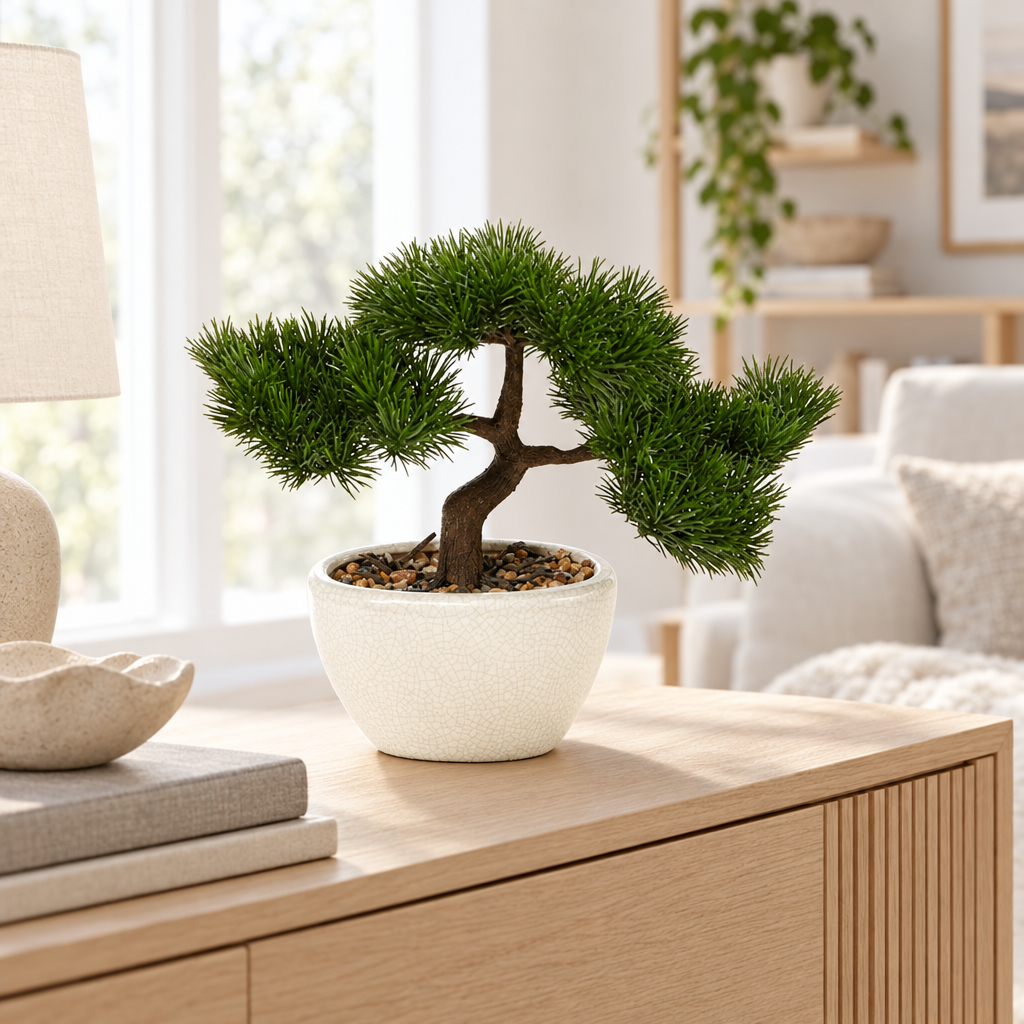 Sztuczny bonsai cedr w ozdobnej donicy – wysokość 25 cm