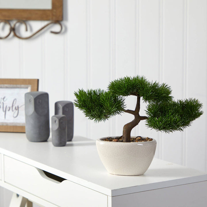Sztuczny bonsai cedr w ozdobnej donicy – wysokość 25 cm