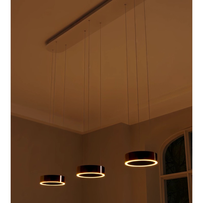 Trzy wiszące lampy sufitowe LED z pierścieniami - czarny-chrom i biały