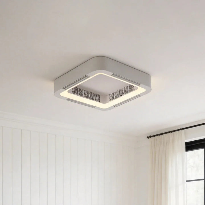 Wentylator sufitowy z lampą LED - bezłopatkowy, kwadratowy, biały, montaż przysufitowy lub wiszący