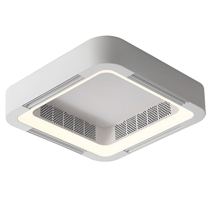 Wentylator sufitowy z lampą LED - bezłopatkowy, kwadratowy, biały, montaż przysufitowy lub wiszący