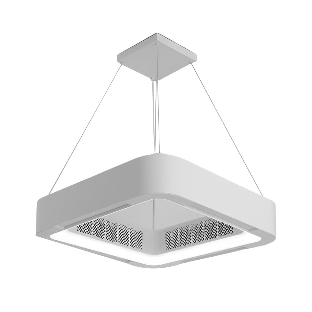 Wentylator sufitowy z lampą LED - bezłopatkowy, kwadratowy, biały, montaż przysufitowy lub wiszący