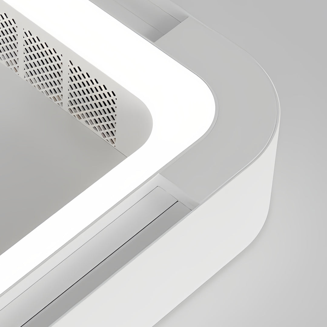 Wentylator sufitowy z lampą LED - bezłopatkowy, kwadratowy, biały, montaż przysufitowy lub wiszący
