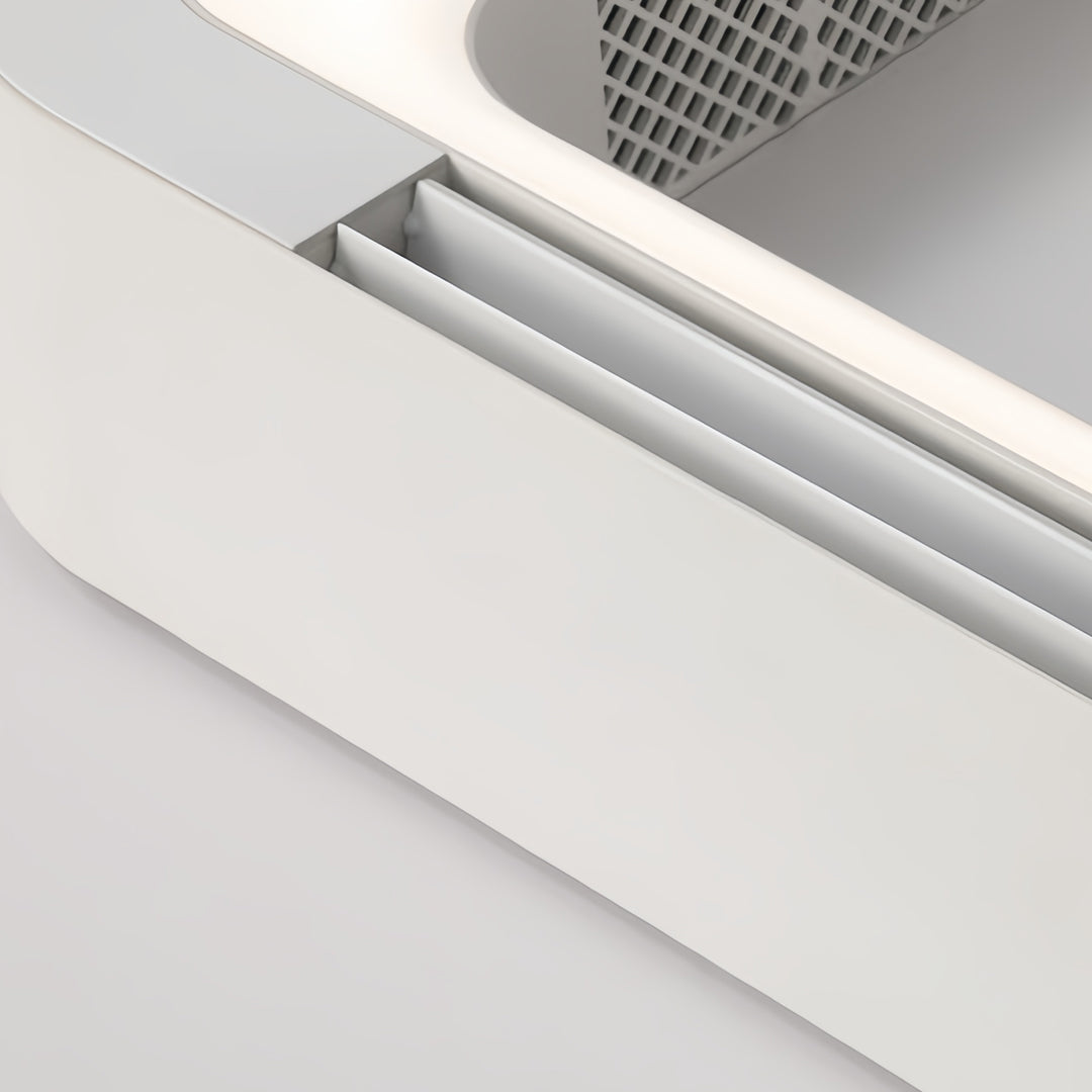 Wentylator sufitowy z lampą LED - bezłopatkowy, kwadratowy, biały, montaż przysufitowy lub wiszący