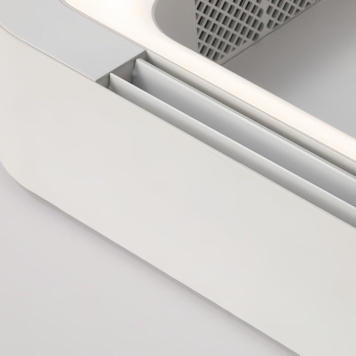 Wentylator sufitowy z lampą LED - bezłopatkowy, kwadratowy, biały, montaż przysufitowy lub wiszący