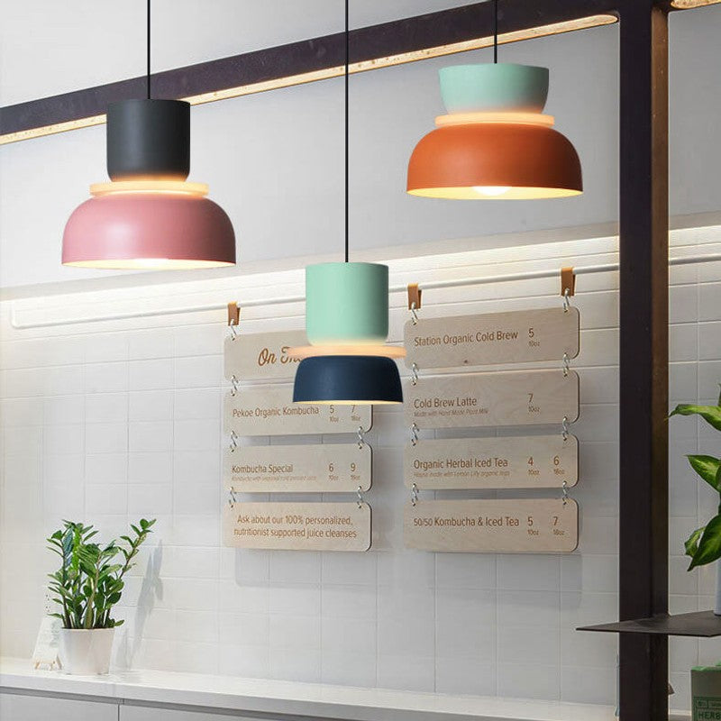 Wisząca lampa sufitowa - Skandynawski z dwukolorowym abażurem